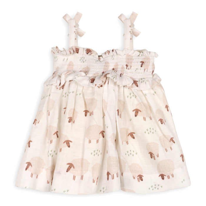Sheep Baby Smocked Strap Dress + Bloomer Set (Organic Muslin)