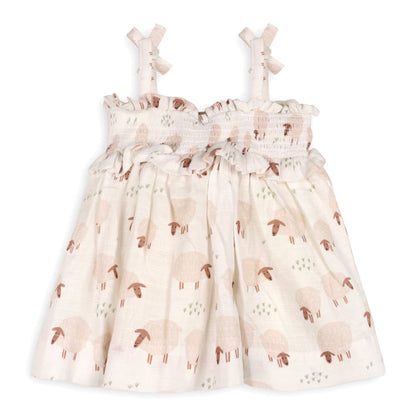 Sheep Baby Smocked Strap Dress + Bloomer Set (Organic Muslin)