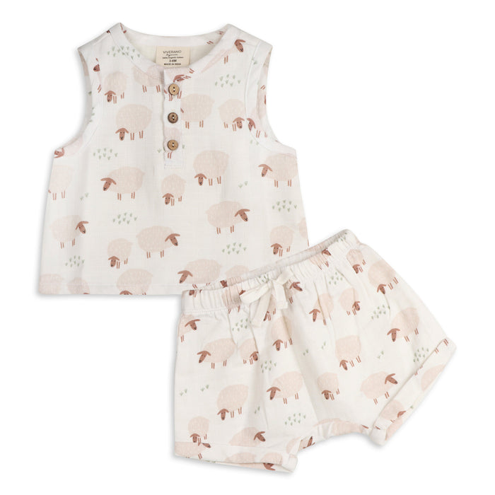 Sheep Baby Top & Bottom (Organic Muslin)