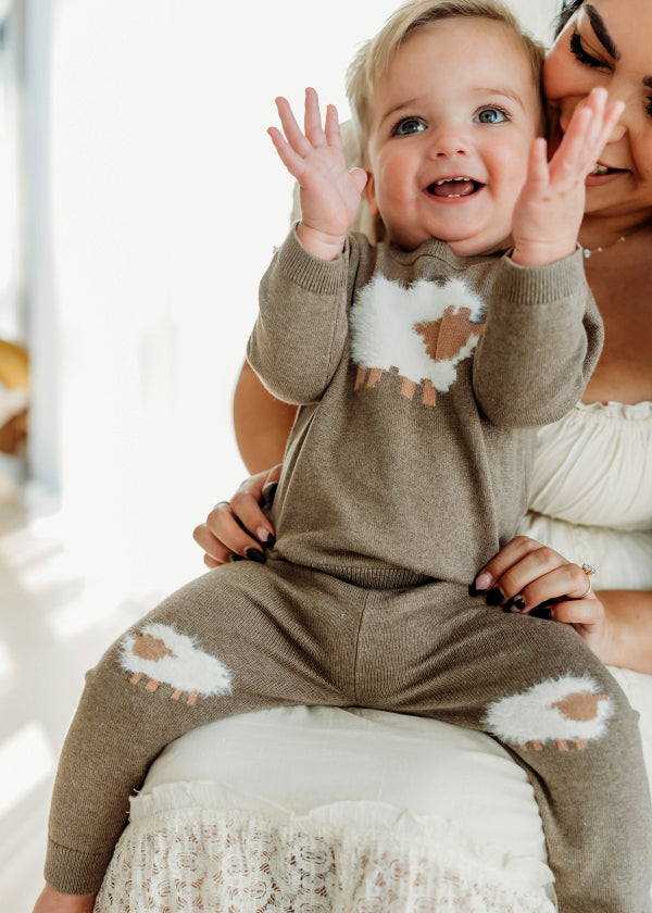 Sheep Jacquard Knit Baby Pullover & Pant SET (Organic Cotton)