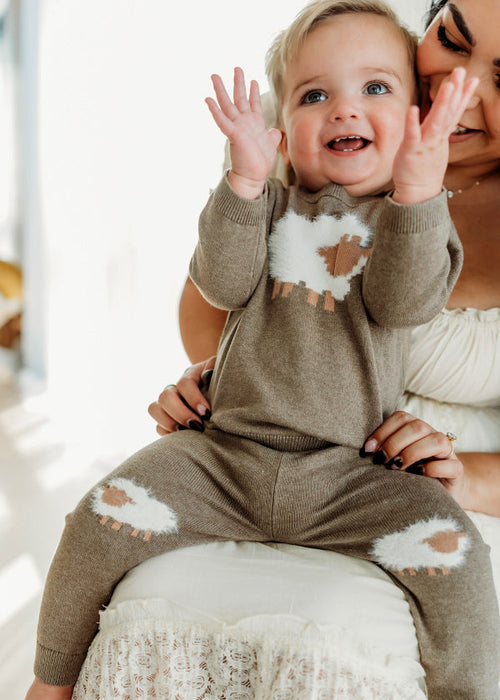 Sheep Jacquard Knit Baby Pullover & Pant SET (Organic Cotton)