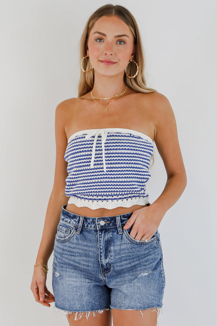 Sienna Medium Wash Super High-Rise Distressed Denim Shorts
