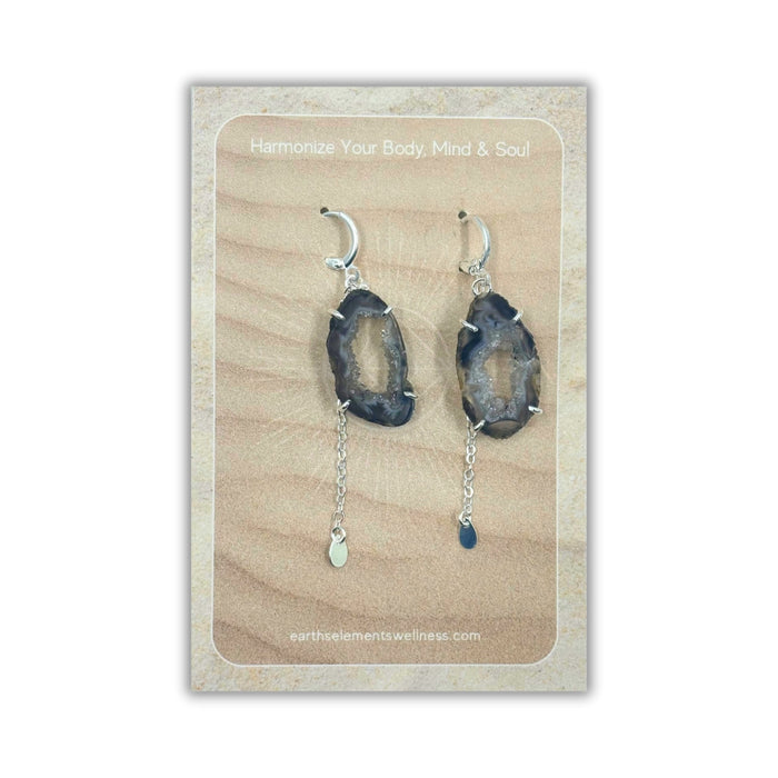 Silver Plated Earrings Agate Slice
