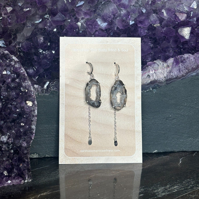 Silver Plated Earrings Agate Slice