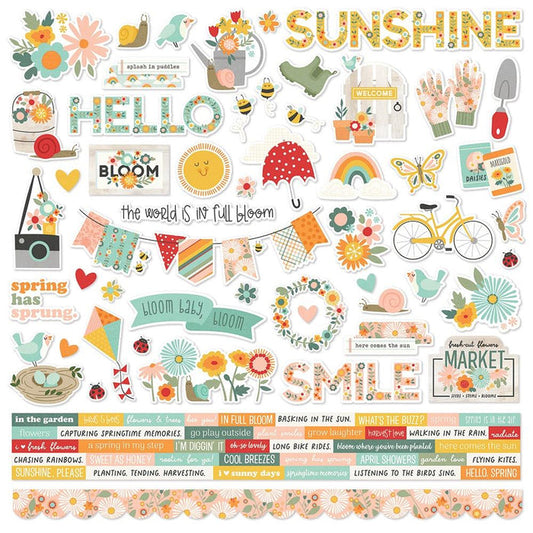 Simple Stories - Cardstock Stickers 12"X12" - Full Bloom - Combo. This 12x12 Cardstock Sticker Sheet includes 90 stickers. Made in USA. Available at Embellish Away located in Bowmanville Ontario Canada.
