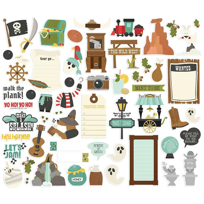 Simple Stories - Say Cheese Frontier At The Park - Bits & Pieces Die-Cuts - 57/Pk. This package includes 57 Die Cut Cardstock Pieces. Not just Perfect for the theme parks but also great for Halloween; especially if you've got a Pirate. Made in USA. Embellish Away located in Bowmanville Ontario Canada.
