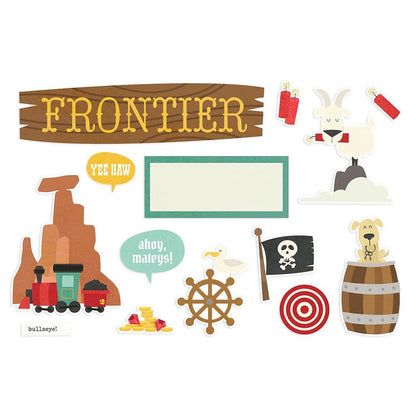 Simple Stories - Simple Pages Page Pieces - Say Cheese Frontier At The Park. This package includes 14 Large Die Cut Cardstock Pieces. Made in USA. Available at Embellish Away located in Bowmanville Ontario Canada.