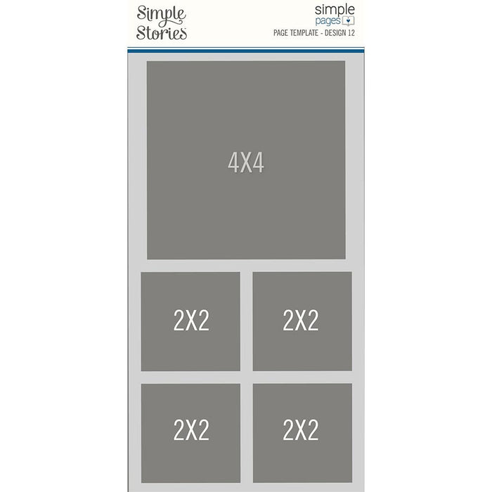 Simple Stories - Simple Pages Page Template - Design 12. This package includes (1) 1-4"X4" & 4-2"X2". Simple Pages Page Templates will be your new go-to tool for quick and easy scrapbooking. This reusable plastic template helps you design a layout in minutes. Available at Embellish Away located in Bowmanville Ontario Canada.
