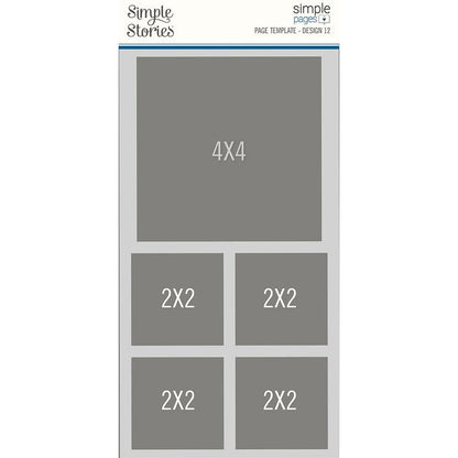 Simple Stories - Simple Pages Page Template - Design 12. This package includes (1) 1-4"X4" & 4-2"X2". Simple Pages Page Templates will be your new go-to tool for quick and easy scrapbooking. This reusable plastic template helps you design a layout in minutes. Available at Embellish Away located in Bowmanville Ontario Canada.