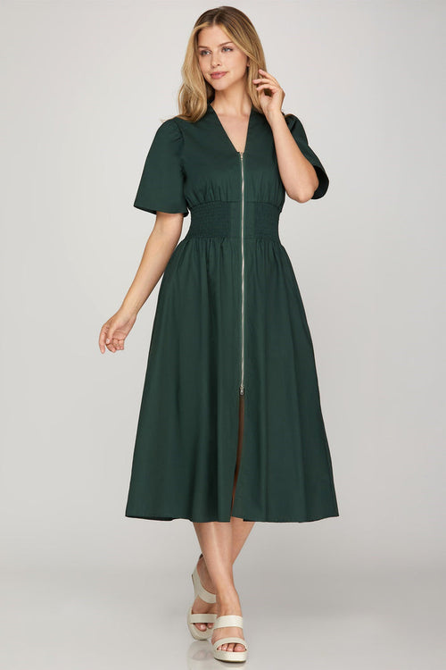 Smocked Zip Midi Dress by She + Sky