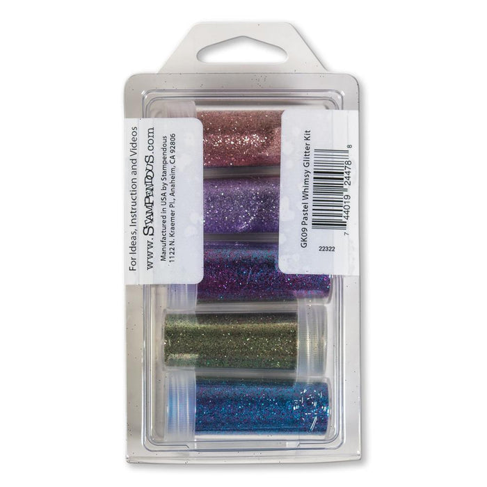 Stampendous - FranTastic Ultra Fine Glitter Kit - Pastel Whimsy. This kit contains 5 colors from Fran's new Frantastic mixes of our jewel, ultra fine glitters. One bottle each of Amber, Grapefruit, Silent Night, Blue Shimmer and Forest Green. Available at Embellish Away located in Bowmanville Ontario Canada.