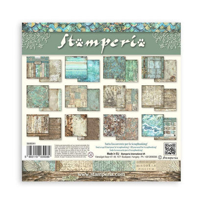 Stamperia - Backgrounds Double-Sided Paper Pad 8"X8" - 10/Pkg - Songs Of The Sea. The perfect start to your scrapbooks, cards and more! This package contains ten 8x8 inch double-sided sheets with a different design on each side. Available at Embellish Away located in Bowmanville Ontario Canada.