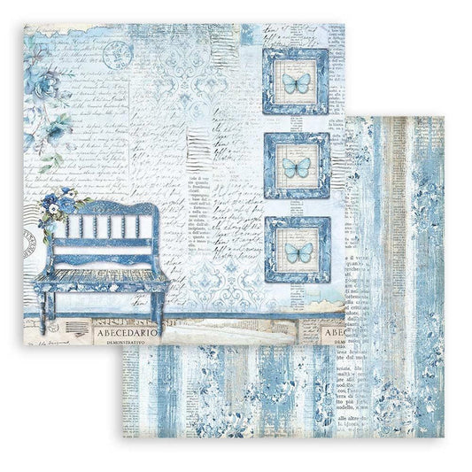 Stamperia - Double-Sided Cardstock 12"X12" - Blue Land Bench. Start your project off right with the perfect paper for scrapbook pages, greeting cards, bookmarks, gift cards, mixed media and much more! Available at Embellish Away located in Bowmanville Ontario Canada.