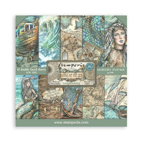Stamperia - Double-Sided Paper Pad 12"X12" - 10/Pkg - Songs Of The Sea. The perfect addition to your cards, scrapbooks and other paper crafts! This package contains 10 12X12 inch sheets of double-sided paper. Acid free. Available at Embellish Away located in Bowmanville Ontario Canada.