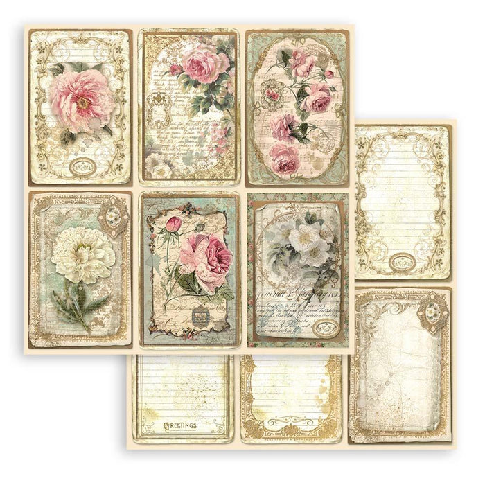 Stamperia - Double-Sided Paper Pad 8"X8" - 10/Pkg - Precious, 10 Designs/1 Each. All you need for scrapbooking! This package contains ten 8x8 inch sheets of double-sided paper, each in different designs. Acid free. Available at Embellish Away located in Bowmanville Ontario Canada.