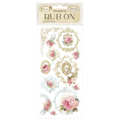 Stamperia - Rub-On 4"X8.5" - Precious - Frames. Instant beauty on virtually any surface you can imagine. These transfers are easy to use rub-on transfers that release onto a wide variety of surfaces allowing for a multitude of decor, furniture and multi-media uses. Available at Embellish Away located in Bowmanville Ontario Canada.