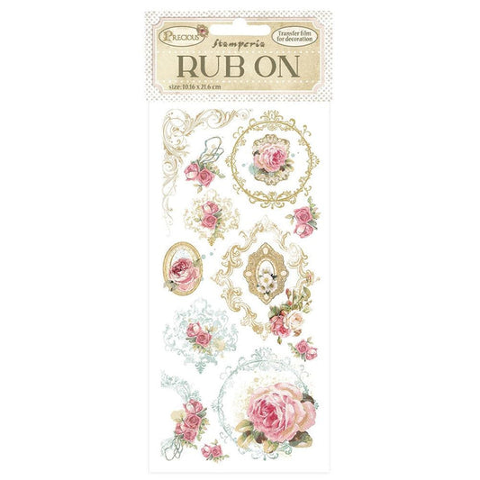 Stamperia - Rub-On 4"X8.5" - Precious - Frames. Instant beauty on virtually any surface you can imagine. These transfers are easy to use rub-on transfers that release onto a wide variety of surfaces allowing for a multitude of decor, furniture and multi-media uses. Available at Embellish Away located in Bowmanville Ontario Canada.