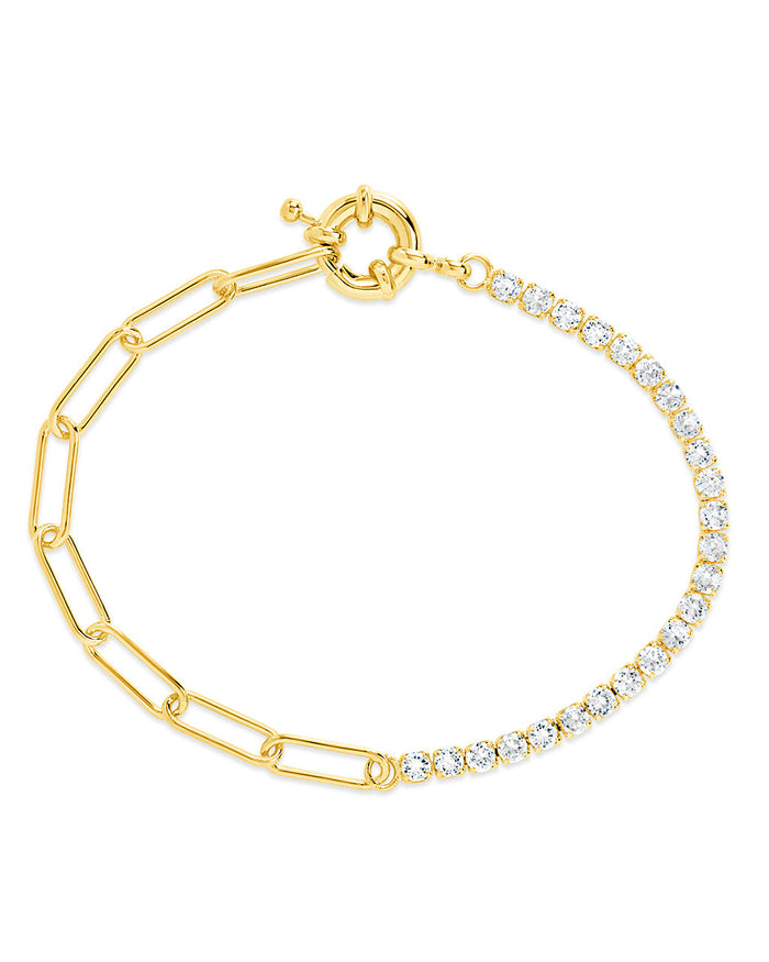 Sterling Silver CZ & Paperclip Chain Bracelet