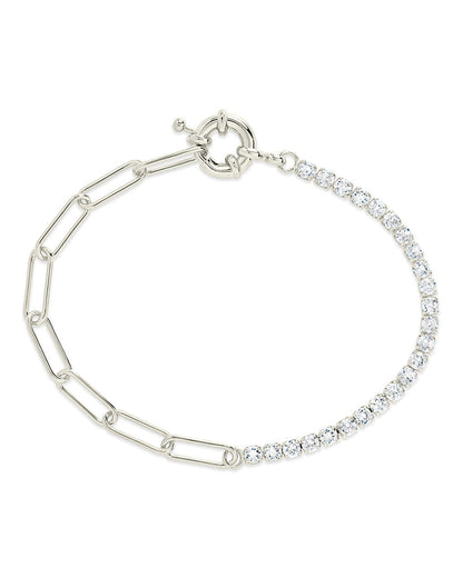 Sterling Silver CZ & Paperclip Chain Bracelet