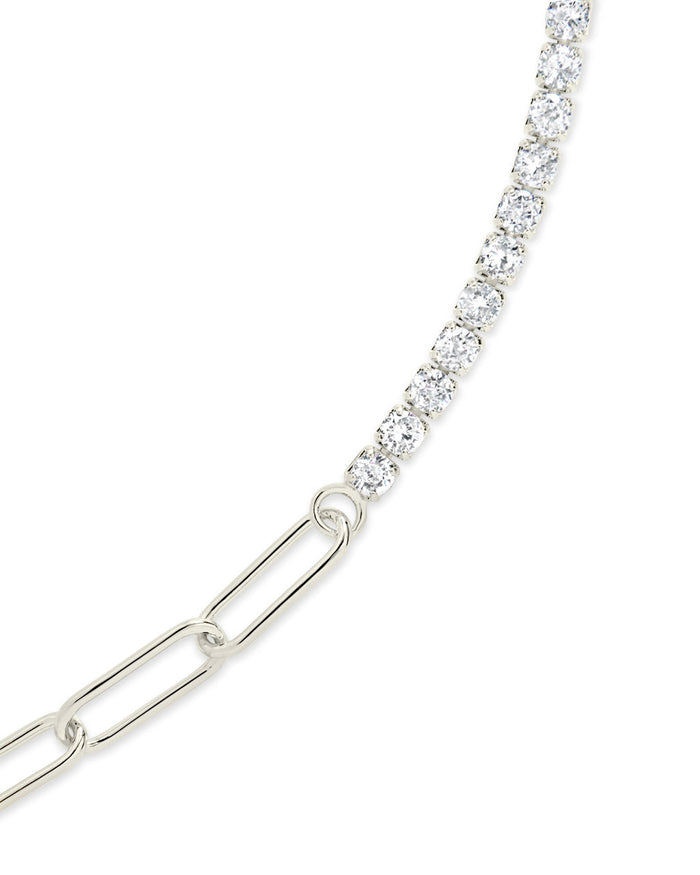 Sterling Silver CZ & Paperclip Chain Bracelet