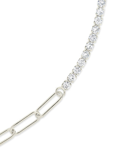 Sterling Silver CZ & Paperclip Chain Bracelet