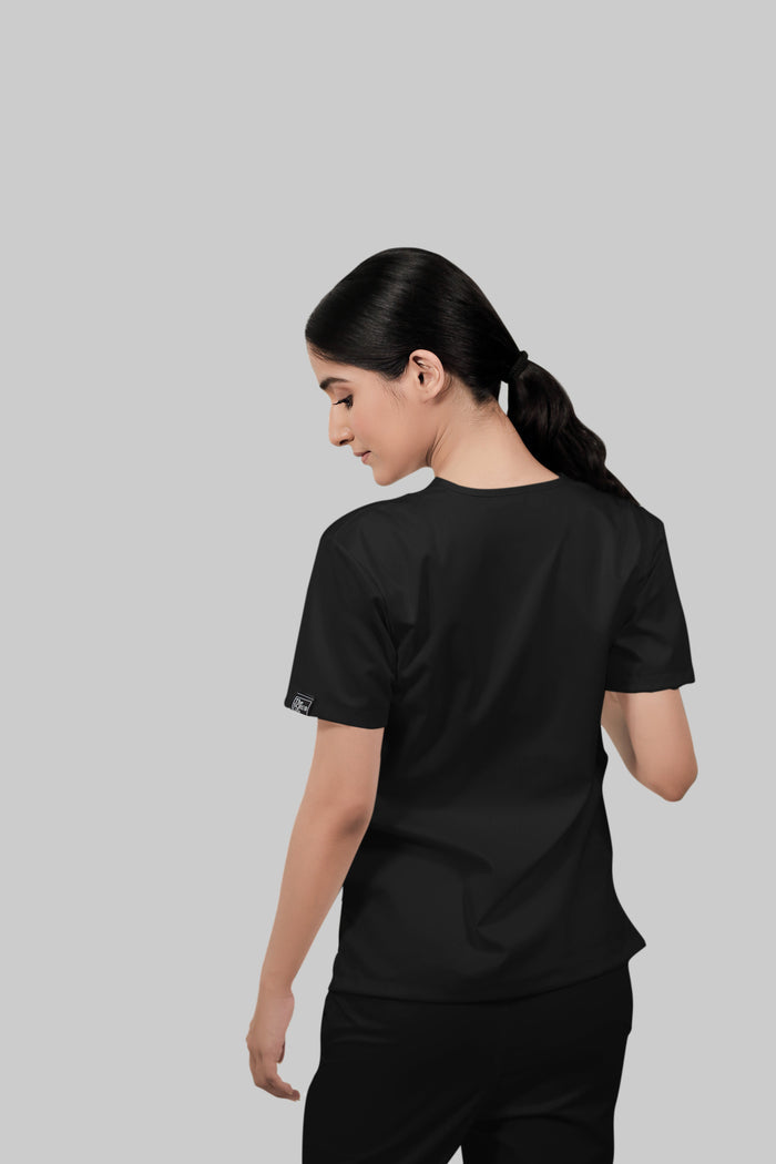 Stretchable (2Way) Women Black V-Neck With Jogger Scrub Set