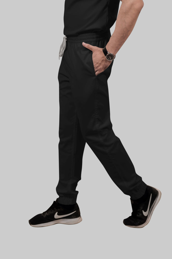 Stretchable (2Way) Women Black V-Neck With Jogger Scrub Set
