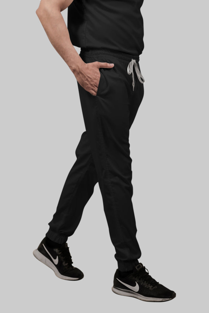 Stretchable (2Way) Women Black V-Neck With Jogger Scrub Set
