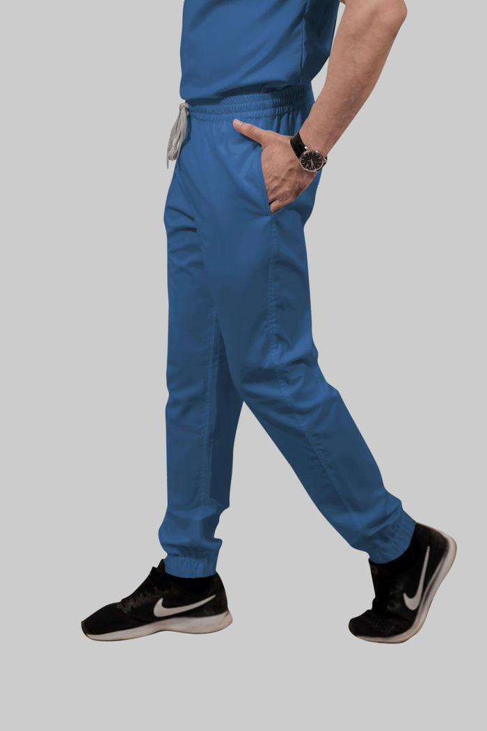 Stretchable (2Way) Women Steel Blue V-Neck With Jogger Scrub Set