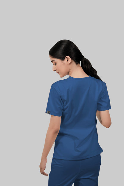 Stretchable (2Way) Women Steel Blue V-Neck With Jogger Scrub Set