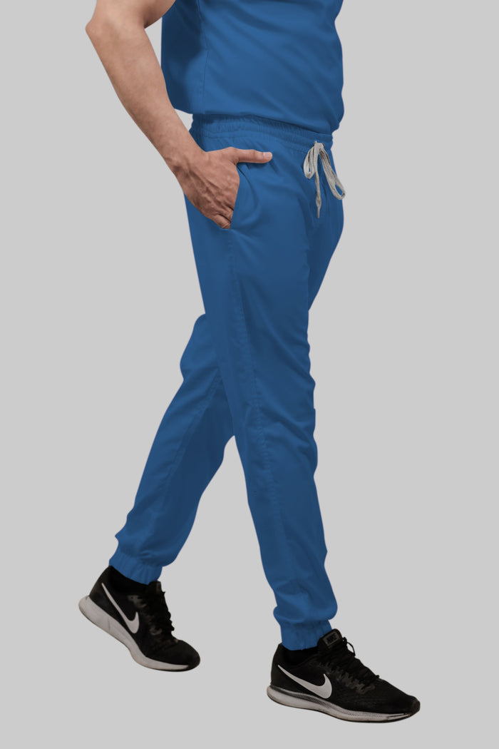 Stretchable (2Way) Women Steel Blue V-Neck With Jogger Scrub Set