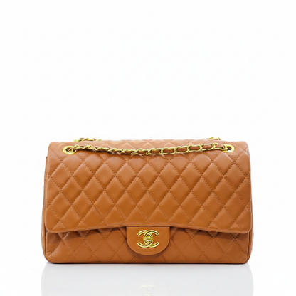 Tan Caramel Double Flap Quilted Bag