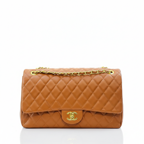 Tan Caramel Double Flap Quilted Bag