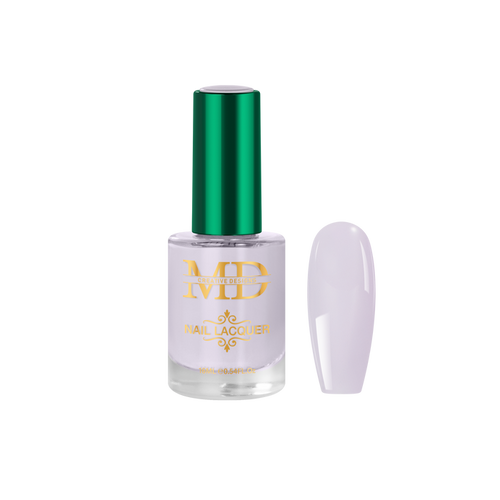 Bottle of nail polish with a green cap and gold text on a white background