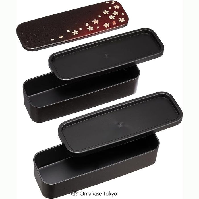 Tatsumiya Akane Sakura Slim Two-Tier Bento Box in Red
