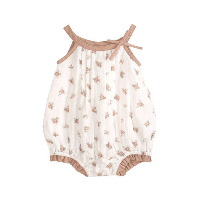 Tea Rose Floral Baby Romper Front (Organic)