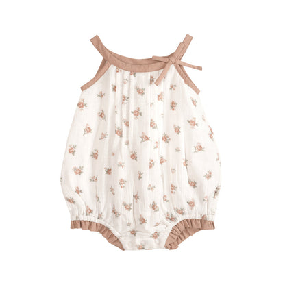Tea Rose Floral Baby Romper Front (Organic)