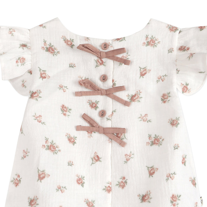 Tea Rose Floral Ruffle Sleeve Baby Top Back Detail (Organic)