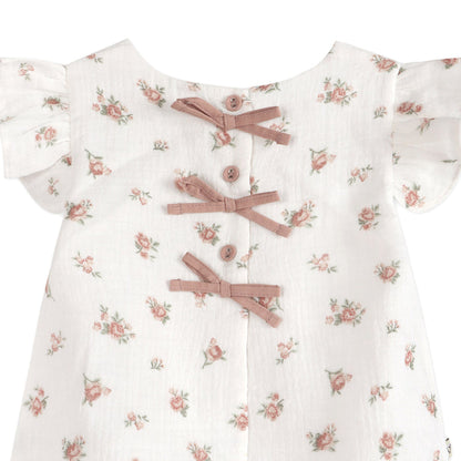 Tea Rose Floral Ruffle Sleeve Baby Top Back Detail (Organic)