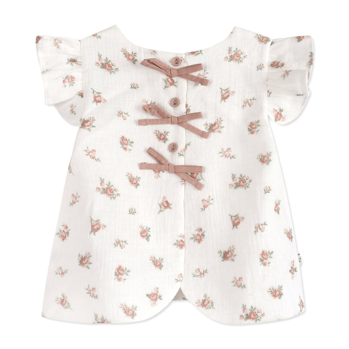 Tea Rose Floral Ruffle Sleeve Baby Top Back (Organic)