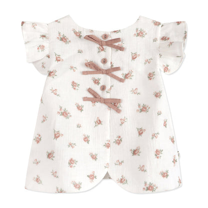 Tea Rose Floral Ruffle Sleeve Baby Top Back (Organic)