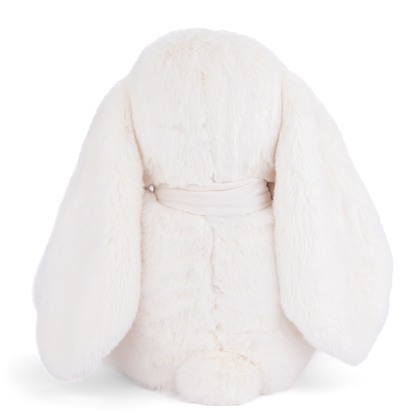 Cream plush rabbit back view with floppy ears and wrapped waist sash