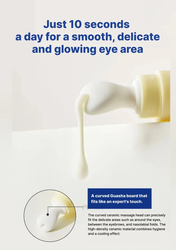 Product with text about its use for a smooth, delicate, and glowing eye area.
