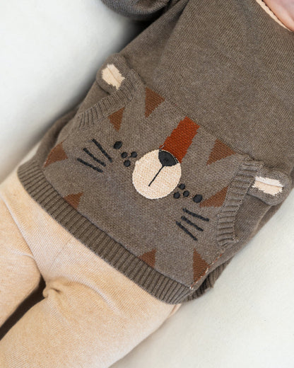 Tiger Kangaroo Pocket Baby Knit Pullover & Pant Set (Organic Cotton)