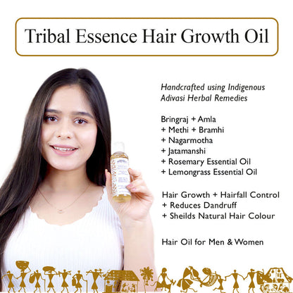 Tribal Essence Hair Growth Oil,Adivasi Herbal Hair Oil,Bhringraj, Amla, Methi, Rosemary Essential Oil, Bramhi, Nagarmotha, Jatamanshi, Lemongrass Essential Oil, Reduces Dandruff for Men & Women - Keya Seth Aromatherapy