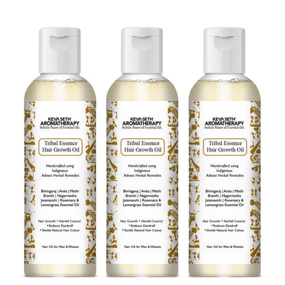 Tribal Essence Hair Growth Oil,Adivasi Herbal Hair Oil,Bhringraj, Amla, Methi, Rosemary Essential Oil, Bramhi, Nagarmotha, Jatamanshi, Lemongrass Essential Oil, Reduces Dandruff for Men & Women - Keya Seth Aromatherapy