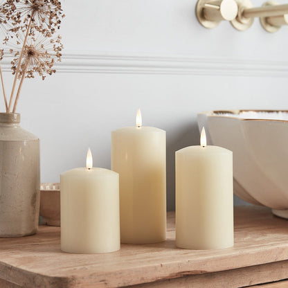 TruGlow® Ivory LED Pillar Candle 12cm With Remote Control
