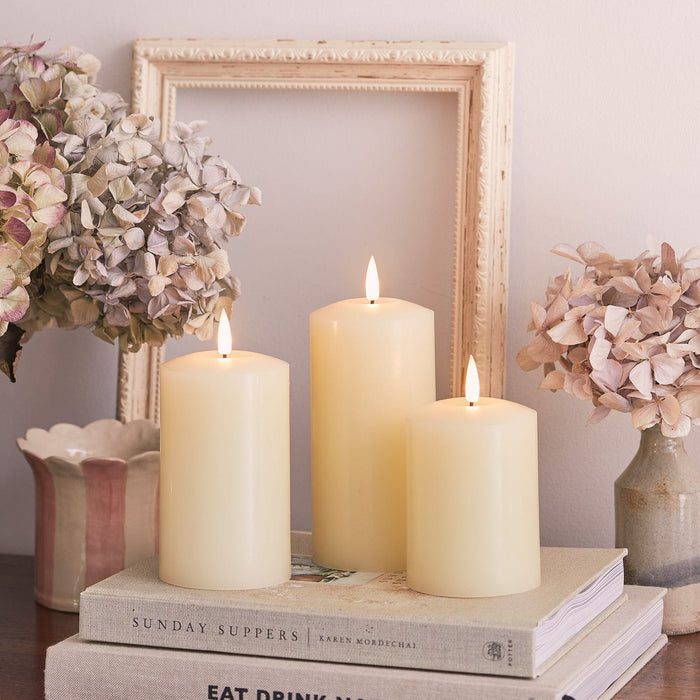 TruGlow® Ivory LED Pillar Candle 12cm With Remote Control