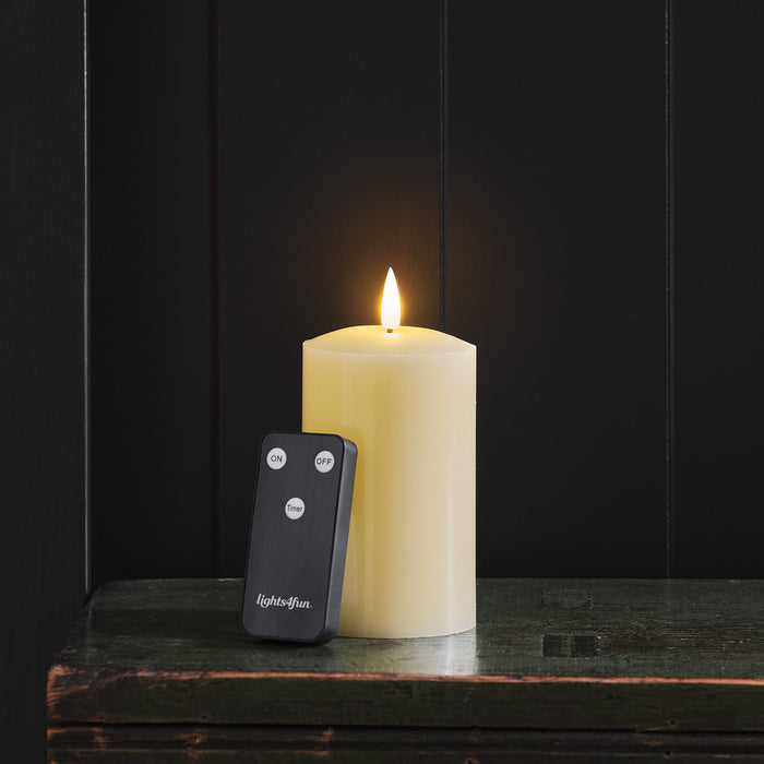 TruGlow® Ivory LED Pillar Candle 12cm With Remote Control