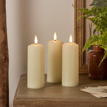 TruGlow® Ivory LED Slim Pillar Candle Trio With Remote Control